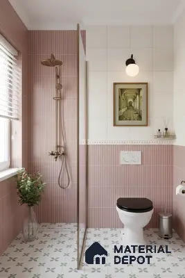 Subway Fluted Wall Tile TL 06522 C Pigmento Pink 2 ft x 1 ft Ceramic Matte Finish - 8 mm | Suitable for Kitchen & Bathroom | Please Expect a Slight Variation of Pattern