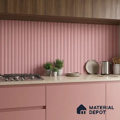 Subway Fluted Wall Tile TL 06522 C Pigmento Pink 2 ft x 1 ft Ceramic Matte Finish - 8 mm | Suitable for Kitchen & Bathroom | Please Expect a Slight Variation of Pattern