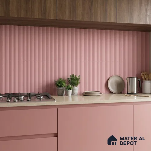 Subway Fluted Wall Tile TL 06522 C Pigmento Pink 2 ft x 1 ft Ceramic Matte Finish - 8 mm | Suitable for Kitchen & Bathroom | Please Expect a Slight Variation of Pattern
