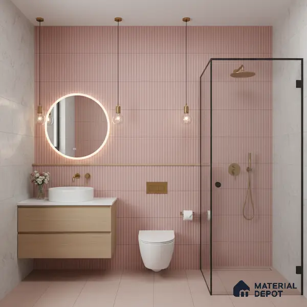 Subway Fluted Wall Tile TL 06522 C Pigmento Pink 2 ft x 1 ft Ceramic Matte Finish - 8 mm | Suitable for Kitchen & Bathroom | Please Expect a Slight Variation of Pattern