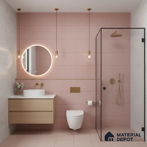Subway Fluted Wall Tile TL 06522 C Pigmento Pink 2 ft x 1 ft Ceramic Matte Finish - 8 mm | Suitable for Kitchen & Bathroom | Please Expect a Slight Variation of Pattern