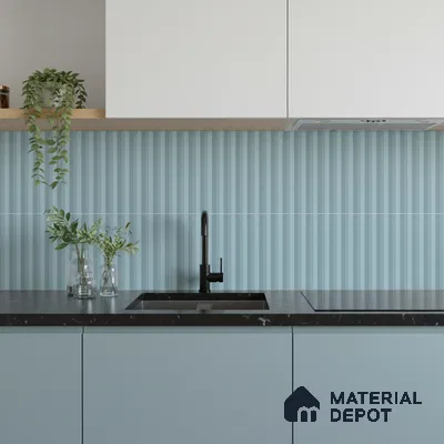 Subway Fluted Wall Tile TL 06522 D Pigmento Aqua 2 ft x 1 ft Ceramic Matte Finish - 8 mm | Suitable for Kitchen & Bathroom | Please Expect a Slight Variation of Pattern