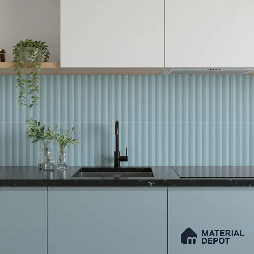 Subway Fluted Wall Tile TL 06522 D Pigmento Aqua 2 ft x 1 ft Ceramic Matte Finish - 8 mm | Suitable for Kitchen & Bathroom | Please Expect a Slight Variation of Pattern