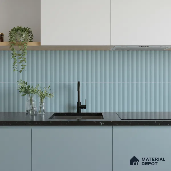 Subway Fluted Wall Tile TL 06522 D Pigmento Aqua 2 ft x 1 ft Ceramic Matte Finish - 8 mm | Suitable for Kitchen & Bathroom | Please Expect a Slight Variation of Pattern