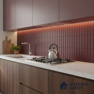 Subway Fluted Wall Tile TL 06522 E Pigmento Magenta 2 ft x 1 ft Ceramic Matte Finish - 8 mm | Suitable for Kitchen & Bathroom | Please Expect a Slight Variation of Pattern