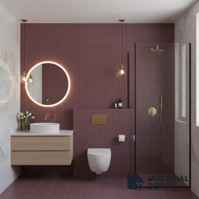 Subway Fluted Wall Tile TL 06522 E Pigmento Magenta 2 ft x 1 ft Ceramic Matte Finish - 8 mm | Suitable for Kitchen & Bathroom | Please Expect a Slight Variation of Pattern
