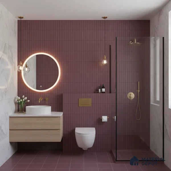 Subway Fluted Wall Tile TL 06522 E Pigmento Magenta 2 ft x 1 ft Ceramic Matte Finish - 8 mm | Suitable for Kitchen & Bathroom | Please Expect a Slight Variation of Pattern