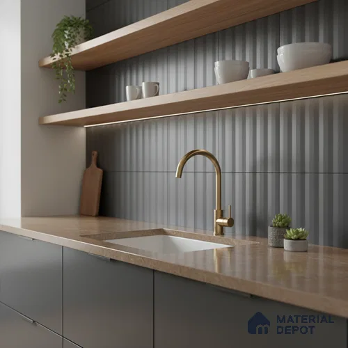 Subway Fluted Wall Tile TL 06522 G Pigmento Black 2 ft x 1 ft Ceramic Matte Finish - 8 mm | Suitable for Kitchen & Bathroom | Please Expect a Slight Variation of Pattern