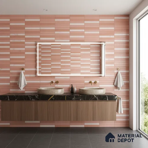 Faux Subway Wall Tile TL 06523 D NG Zuliya Pink HL 2 ft x 1 ft Ceramic Matte Finish - 8 mm | Suitable For Kitchen, Bathroom, Dining Area