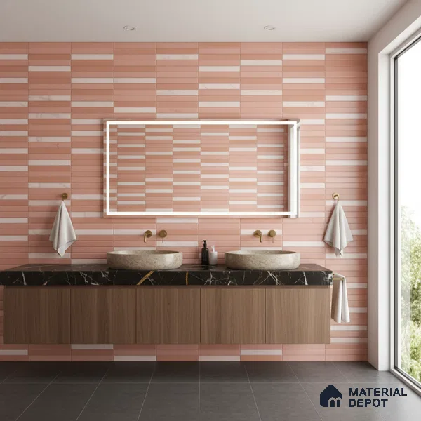Faux Subway Wall Tile TL 06523 D NG Zuliya Pink HL 2 ft x 1 ft Ceramic Matte Finish - 8 mm | Suitable For Kitchen, Bathroom, Dining Area
