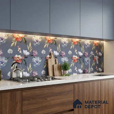 Floral Wall Tile TL 06526 Q NG Mandavi Royal Blue Flower A 2 ft x 1 ft Ceramic Matte Finish - 8 mm | Suitable for Living Room, Kitchen & Bathroom | Please Expect a Slight Variation of Pattern