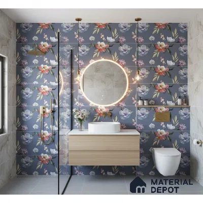 Floral Wall Tile TL 06526 Q NG Mandavi Royal Blue Flower A 2 ft x 1 ft Ceramic Matte Finish - 8 mm | Suitable for Living Room, Kitchen & Bathroom | Please Expect a Slight Variation of Pattern