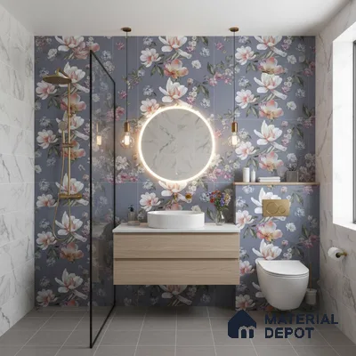 Floral Wall Tile TL 06526 R NG Mandavi Royal Blue Flower B 2 ft x 1 ft Ceramic Matte Finish - 8 mm | Suitable for Living Room, Kitchen & Bathroom | Please Expect a Slight Variation of Pattern