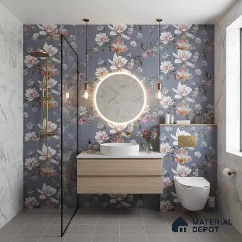 Floral Wall Tile TL 06526 R NG Mandavi Royal Blue Flower B 2 ft x 1 ft Ceramic Matte Finish - 8 mm | Suitable for Living Room, Kitchen & Bathroom | Please Expect a Slight Variation of Pattern