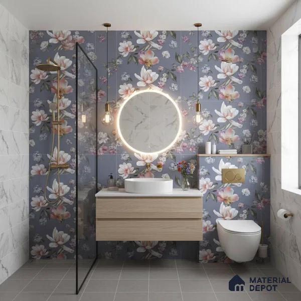 Floral Wall Tile TL 06526 R NG Mandavi Royal Blue Flower B 2 ft x 1 ft Ceramic Matte Finish - 8 mm | Suitable for Living Room, Kitchen & Bathroom | Please Expect a Slight Variation of Pattern