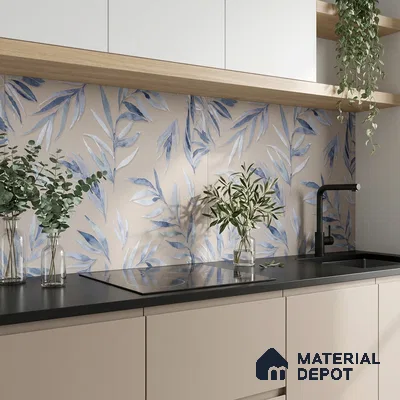 Floral Wall Tile TL 06526 S NG Mandavi Royal Grey Leaf A 2 ft x 1 ft Ceramic Matte Finish - 8 mm | Suitable for Living Room, Kitchen & Bathroom | Please Expect a Slight Variation of Pattern