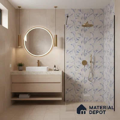 Floral Wall Tile TL 06526 S NG Mandavi Royal Grey Leaf A 2 ft x 1 ft Ceramic Matte Finish - 8 mm | Suitable for Living Room, Kitchen & Bathroom | Please Expect a Slight Variation of Pattern