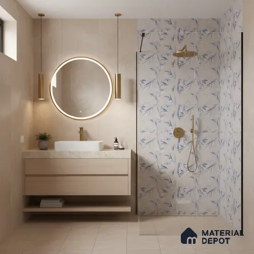 Floral Wall Tile TL 06526 S NG Mandavi Royal Grey Leaf A 2 ft x 1 ft Ceramic Matte Finish - 8 mm | Suitable for Living Room, Kitchen & Bathroom | Please Expect a Slight Variation of Pattern