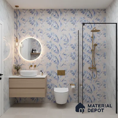 Floral Wall Tile TL 06526 T NG Mandavi Royal Grey Leaf B 2 ft x 1 ft Ceramic Matte Finish - 8 mm | Suitable for Living Room, Kitchen & Bathroom | Please Expect a Slight Variation of Pattern