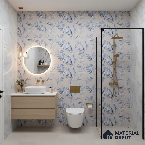 Floral Wall Tile TL 06526 T NG Mandavi Royal Grey Leaf B 2 ft x 1 ft Ceramic Matte Finish - 8 mm | Suitable for Living Room, Kitchen & Bathroom | Please Expect a Slight Variation of Pattern