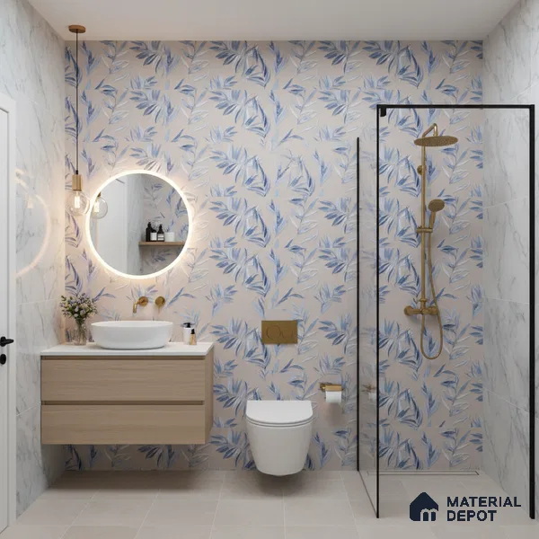 Floral Wall Tile TL 06526 T NG Mandavi Royal Grey Leaf B 2 ft x 1 ft Ceramic Matte Finish - 8 mm | Suitable for Living Room, Kitchen & Bathroom | Please Expect a Slight Variation of Pattern