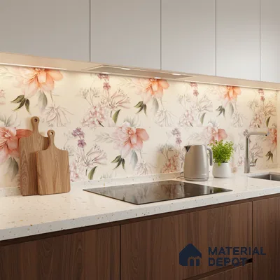 Floral Wall Tile TL 06526 U NG Mandavi Royal Ivory Flower A 2 ft x 1 ft Ceramic Matte Finish - 8 mm | Suitable for Living Room, Kitchen & Bathroom | Please Expect a Slight Variation of Pattern (Sample)