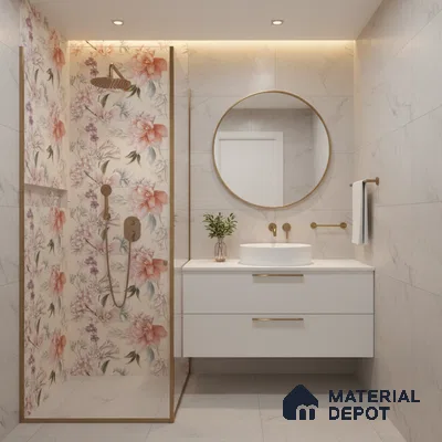 Floral Wall Tile TL 06526 U NG Mandavi Royal Ivory Flower A 2 ft x 1 ft Ceramic Matte Finish - 8 mm | Suitable for Living Room, Kitchen & Bathroom | Please Expect a Slight Variation of Pattern (Sample)