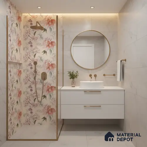 Floral Wall Tile TL 06526 U NG Mandavi Royal Ivory Flower A 2 ft x 1 ft Ceramic Matte Finish - 8 mm | Suitable for Living Room, Kitchen & Bathroom | Please Expect a Slight Variation of Pattern