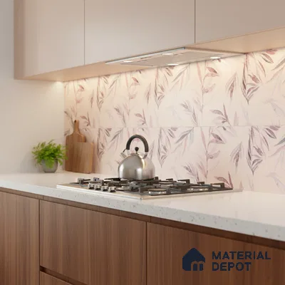 Floral Wall Tile TL 06526 W NG Mandavi Royal Pink Leaf A 2 ft x 1 ft Ceramic Matte Finish - 8 mm | Suitable for Living Room, Kitchen & Bathroom | Please Expect a Slight Variation of Pattern