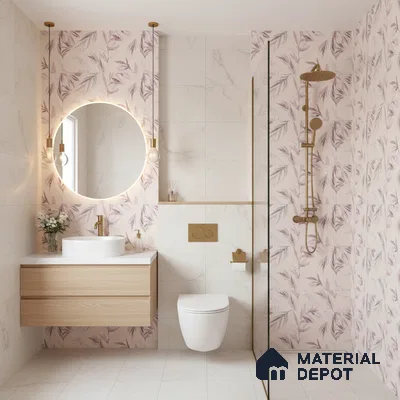 Floral Wall Tile TL 06526 W NG Mandavi Royal Pink Leaf A 2 ft x 1 ft Ceramic Matte Finish - 8 mm | Suitable for Living Room, Kitchen & Bathroom | Please Expect a Slight Variation of Pattern