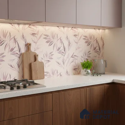 Floral Wall Tile TL 06526 X NG Mandavi Royal Pink Leaf B 2 ft x 1 ft Ceramic Matte Finish - 8 mm | Suitable for Living Room, Kitchen & Bathroom | Please Expect a Slight Variation of Pattern