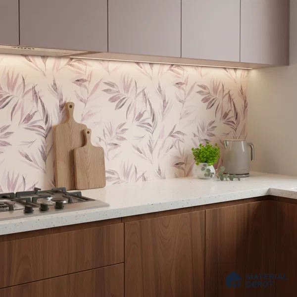 Floral Wall Tile TL 06526 X NG Mandavi Royal Pink Leaf B 2 ft x 1 ft Ceramic Matte Finish - 8 mm | Suitable for Living Room, Kitchen & Bathroom | Please Expect a Slight Variation of Pattern
