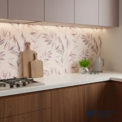 Floral Wall Tile TL 06526 X NG Mandavi Royal Pink Leaf B 2 ft x 1 ft Ceramic Matte Finish - 8 mm | Suitable for Living Room, Kitchen & Bathroom | Please Expect a Slight Variation of Pattern