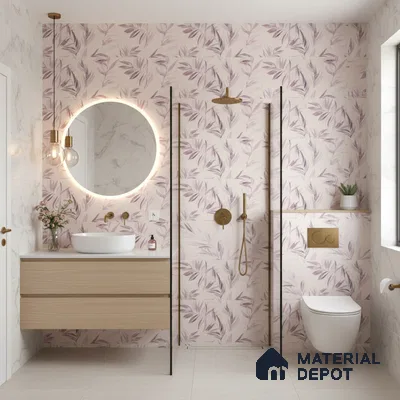 Floral Wall Tile TL 06526 X NG Mandavi Royal Pink Leaf B 2 ft x 1 ft Ceramic Matte Finish - 8 mm | Suitable for Living Room, Kitchen & Bathroom | Please Expect a Slight Variation of Pattern
