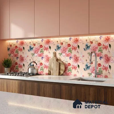Floral Wall Tile TL 06526 Y NG Mandavi Royal Pink Flower A 2 ft x 1 ft Ceramic Matte Finish - 8 mm | Suitable for Living Room, Kitchen & Bathroom | Please Expect a Slight Variation of Pattern