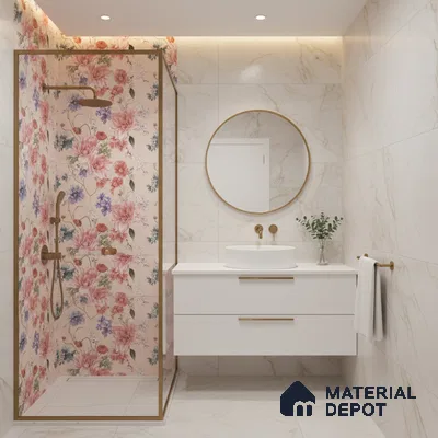 Floral Wall Tile TL 06526 Y NG Mandavi Royal Pink Flower A 2 ft x 1 ft Ceramic Matte Finish - 8 mm | Suitable for Living Room, Kitchen & Bathroom | Please Expect a Slight Variation of Pattern