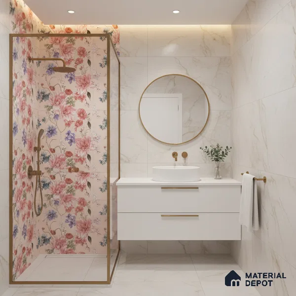 Floral Wall Tile TL 06526 Y NG Mandavi Royal Pink Flower A 2 ft x 1 ft Ceramic Matte Finish - 8 mm | Suitable for Living Room, Kitchen & Bathroom | Please Expect a Slight Variation of Pattern