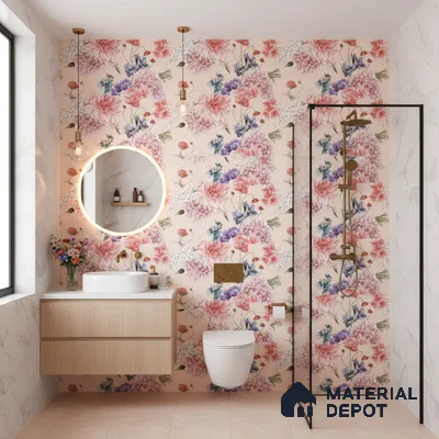 Floral Wall Tile TL 06526 Z NG Mandavi Royal Pink Flower B 2 ft x 1 ft Ceramic Matte Finish - 8 mm | Suitable for Living Room, Kitchen & Bathroom | Please Expect a Slight Variation of Pattern