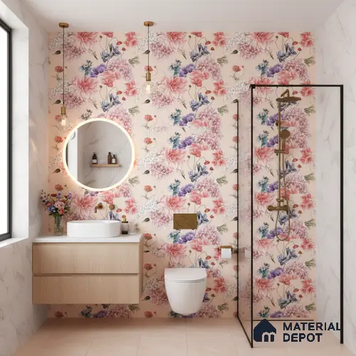 Floral Wall Tile TL 06526 Z NG Mandavi Royal Pink Flower B 2 ft x 1 ft Ceramic Matte Finish - 8 mm | Suitable for Living Room, Kitchen & Bathroom | Please Expect a Slight Variation of Pattern
