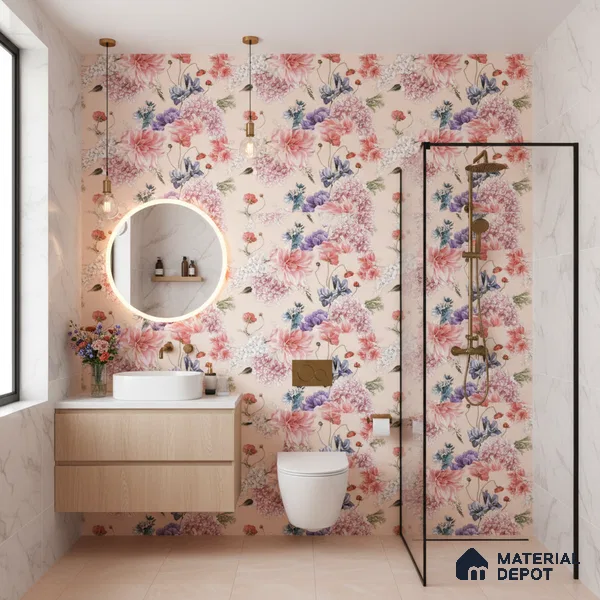 Floral Wall Tile TL 06526 Z NG Mandavi Royal Pink Flower B 2 ft x 1 ft Ceramic Matte Finish - 8 mm | Suitable for Living Room, Kitchen & Bathroom | Please Expect a Slight Variation of Pattern