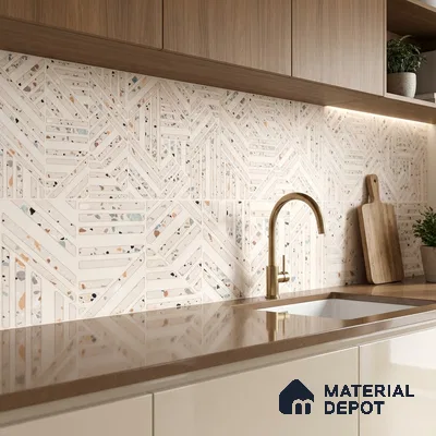 Terrazzo Wall Tile TL 06527 Gobi Beige 2 ft x 1 ft Ceramic Matte Finish - 8 mm | Suitable For Kitchen & Bathroom