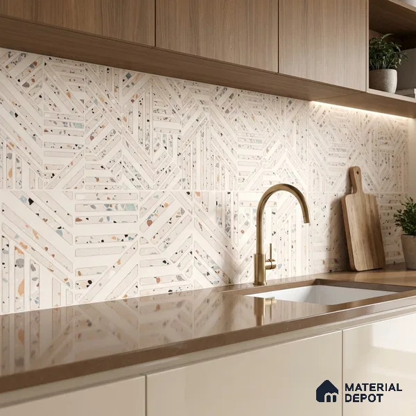 Terrazzo Wall Tile TL 06527 Gobi Beige 2 ft x 1 ft Ceramic Matte Finish - 8 mm | Suitable For Kitchen & Bathroom