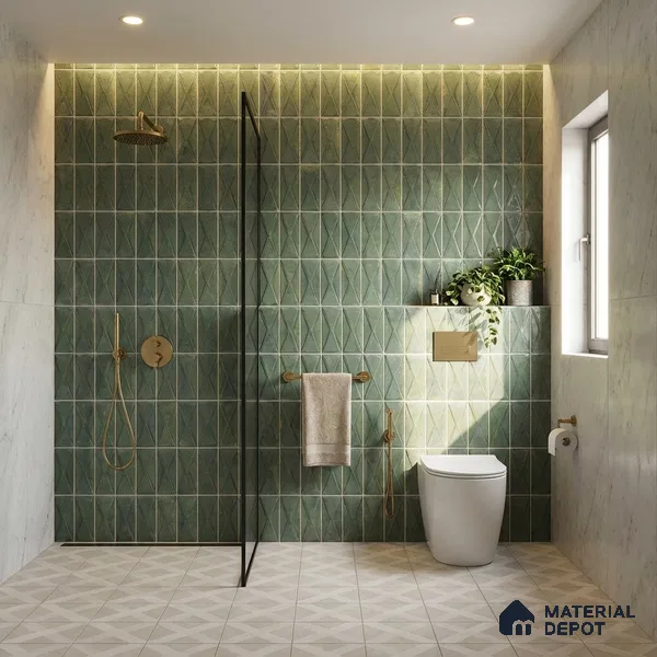 Highlighter Wall Tile TL 06537 B Beleza Green 2 ft x 1 ft Ceramic Matte Finish - 8 mm | Suitable For Kitchen Backsplash, Bathroom & Basin Accent