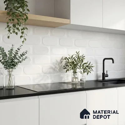 Highlighter Wall Tile TL 06538 L Zellige White HL 2 ft x 1 ft Ceramic Matte Finish - 8 mm | Suitable for Living Room, Kitchen & Bathroom (Sample)