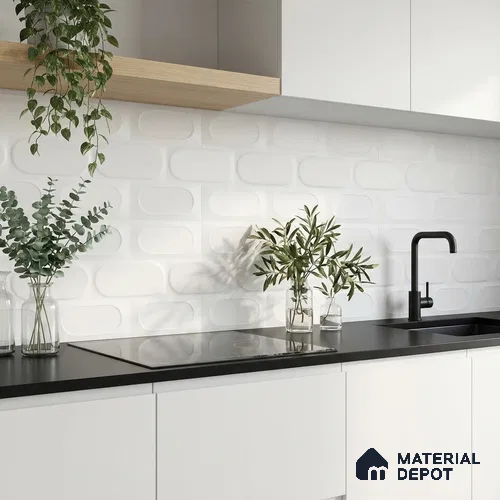Faux Subway Wall Tile TL 06538 L Zellige White HL 2 ft x 1 ft Ceramic Matte Finish - 8 mm | Suitable for Living Room, Kitchen & Bathroom
