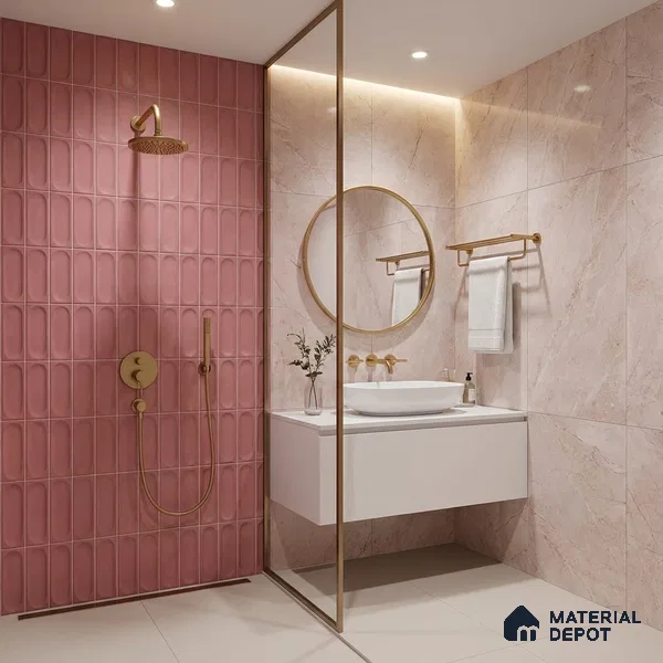 Faux Subway Wall Tile TL 06540 B Lorient Pink 2 ft x 1 ft Ceramic Matte Finish - 8 mm | Suitable For Kitchen, Bathroom, Dining Area