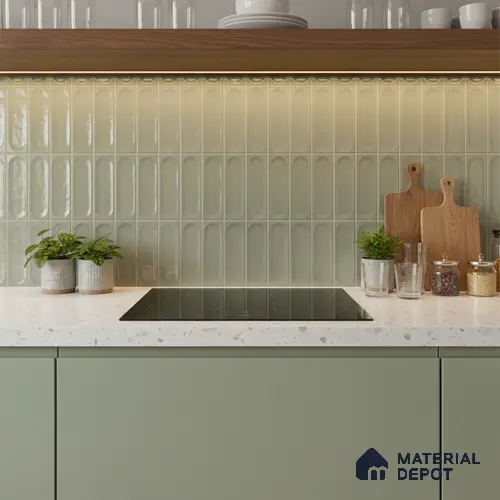 Faux Subway Wall Tile TL 06540 I Lorient Green 2 ft x 1 ft Ceramic Glossy Finish - 8 mm | Suitable for Living Room, Kitchen & Bathroom