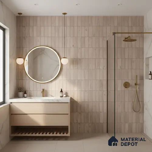 Faux Subway Wall Tile TL 06542 Supreme Wood Natural 2 ft x 1 ft Ceramic Matte Finish - 8 mm | Suitable for Living Room, Kitchen & Bathroom