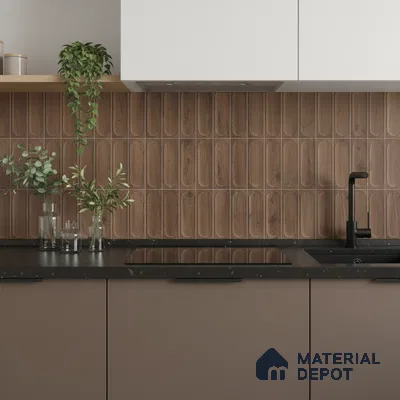 Faux Subway Wall Tile TL 06542 D Supreme Wood Walnut 2 ft x 1 ft Ceramic Matte Finish - 8 mm | Suitable For Kitchen Backsplash, Bathroom & Basin Accent