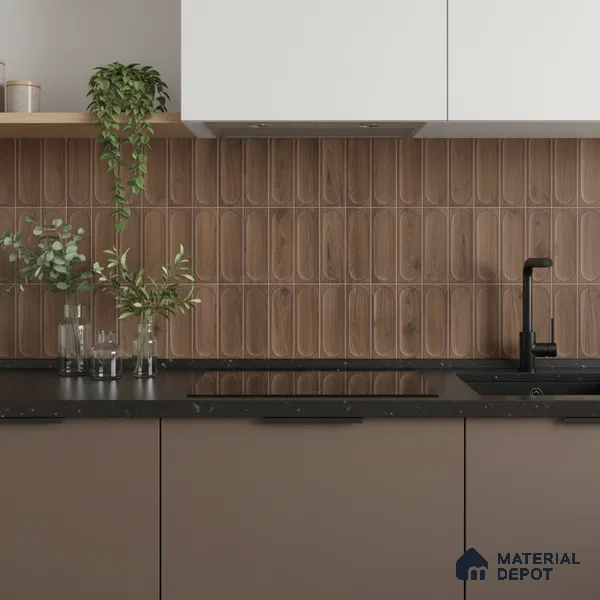Faux Subway Wall Tile TL 06542 D Supreme Wood Walnut 2 ft x 1 ft Ceramic Matte Finish - 8 mm | Suitable For Kitchen Backsplash, Bathroom & Basin Accent